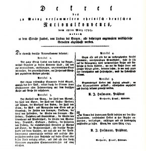 Dekret des Rheinisch-Deutschen Nationalkonvents vom 18. März 1793,